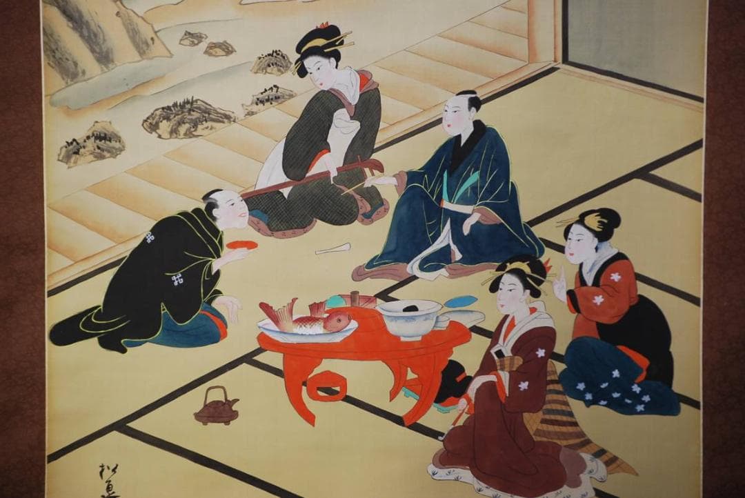 模写/松泉/宴会図/大幅/布袋屋掛軸HD-455