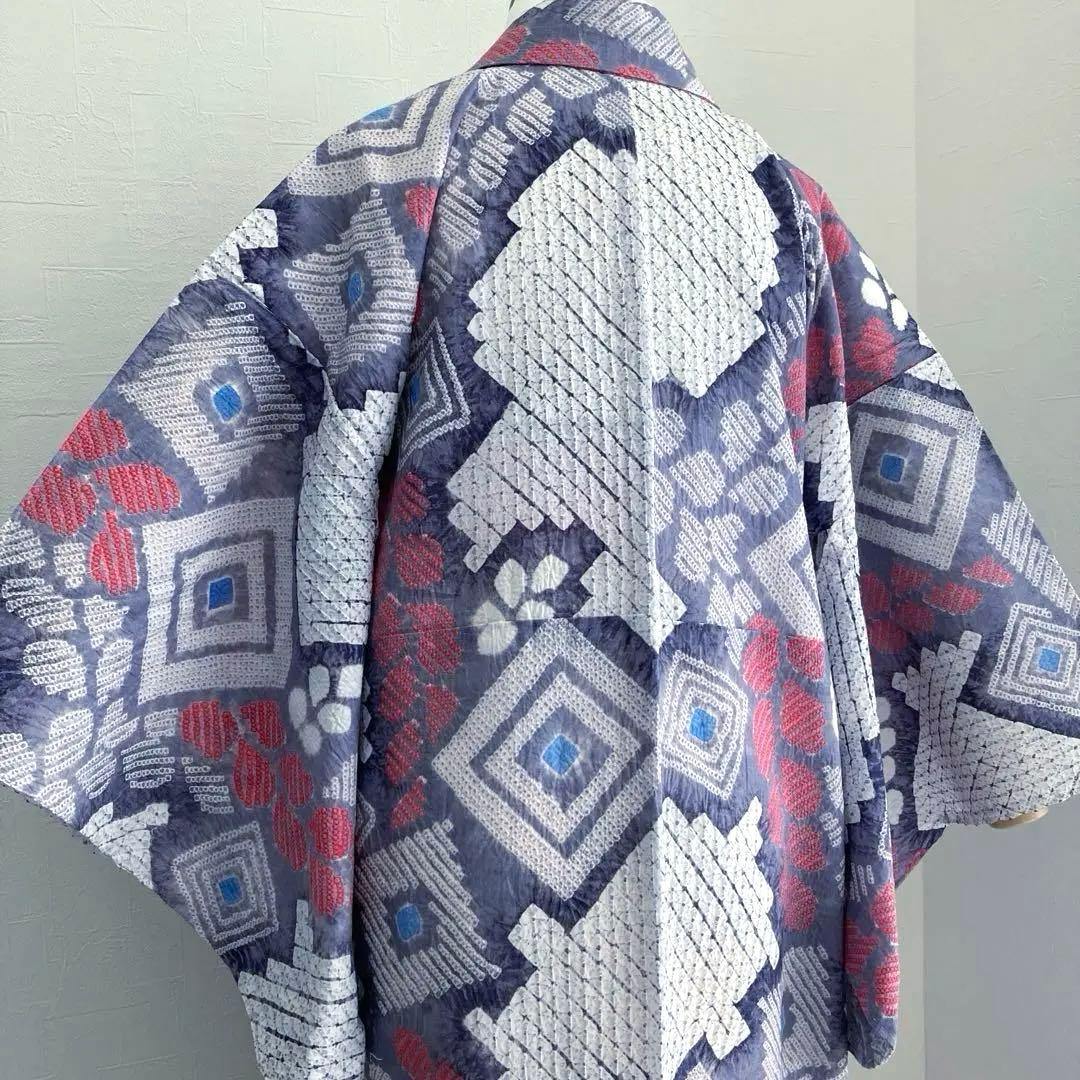 有松絞り・蜘蛛絞り　手縫い　淡いグレー　しつけ付　絞り浴衣　No.k100