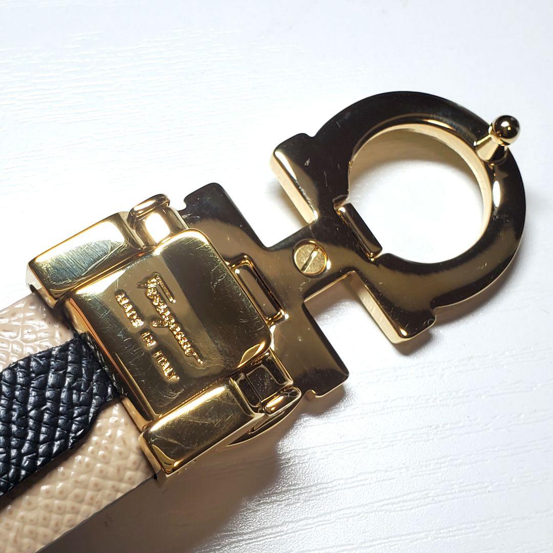 【美品】フェラガモ リバーシブル ベルトレザー 黒/ベージュk-030