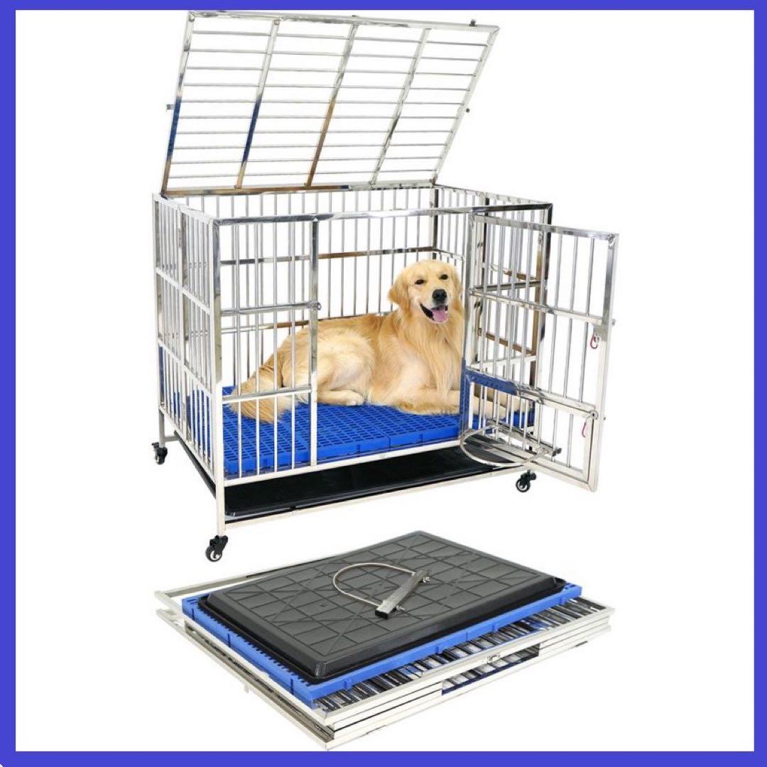 【新品】ドッグケージ 大型 犬 頑丈 ステンレス ゲージ 折りたたみ キャスター