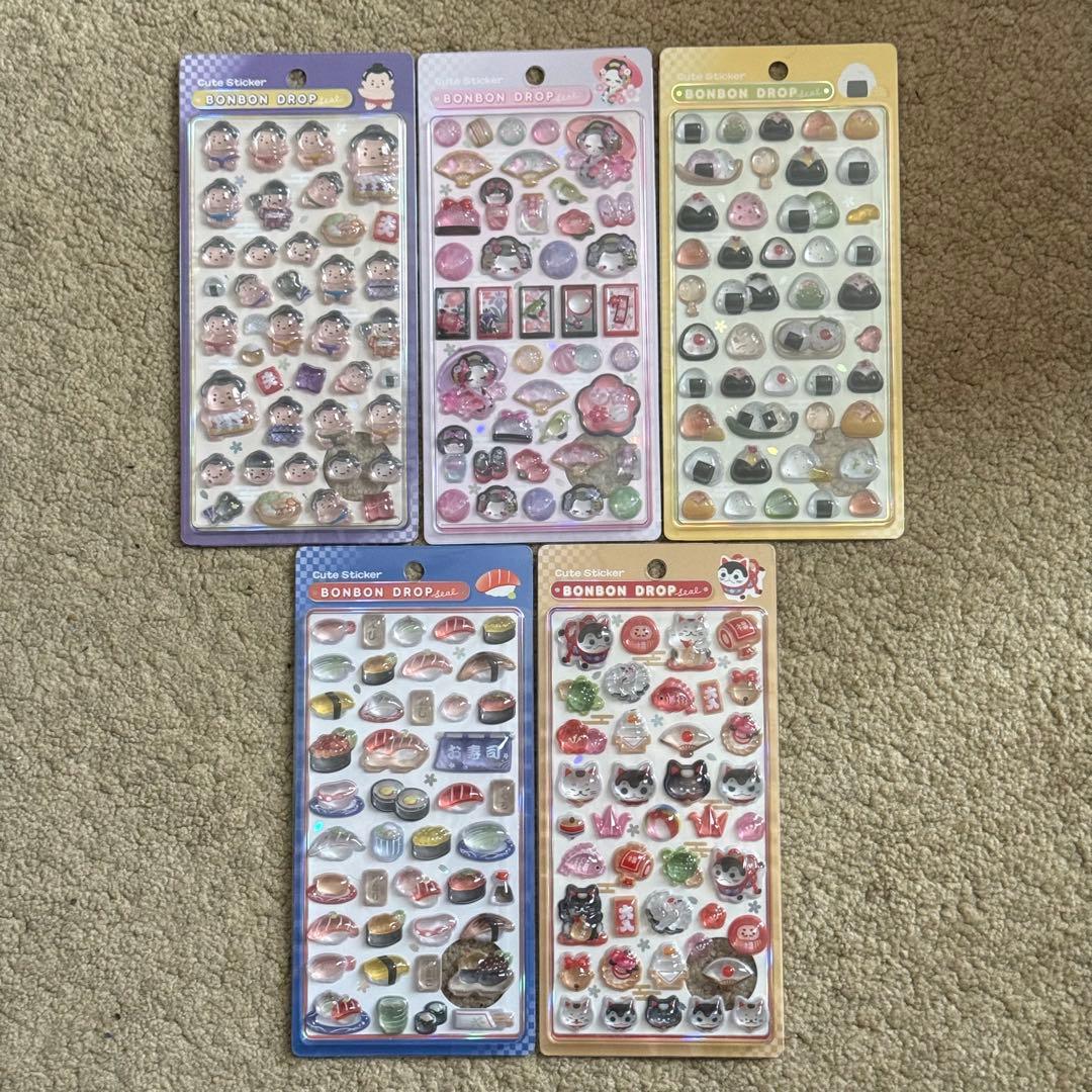 正規品　ボンボンドロップシール　和柄　5種類　舞妓　相撲　寿司　おにぎり　縁起物