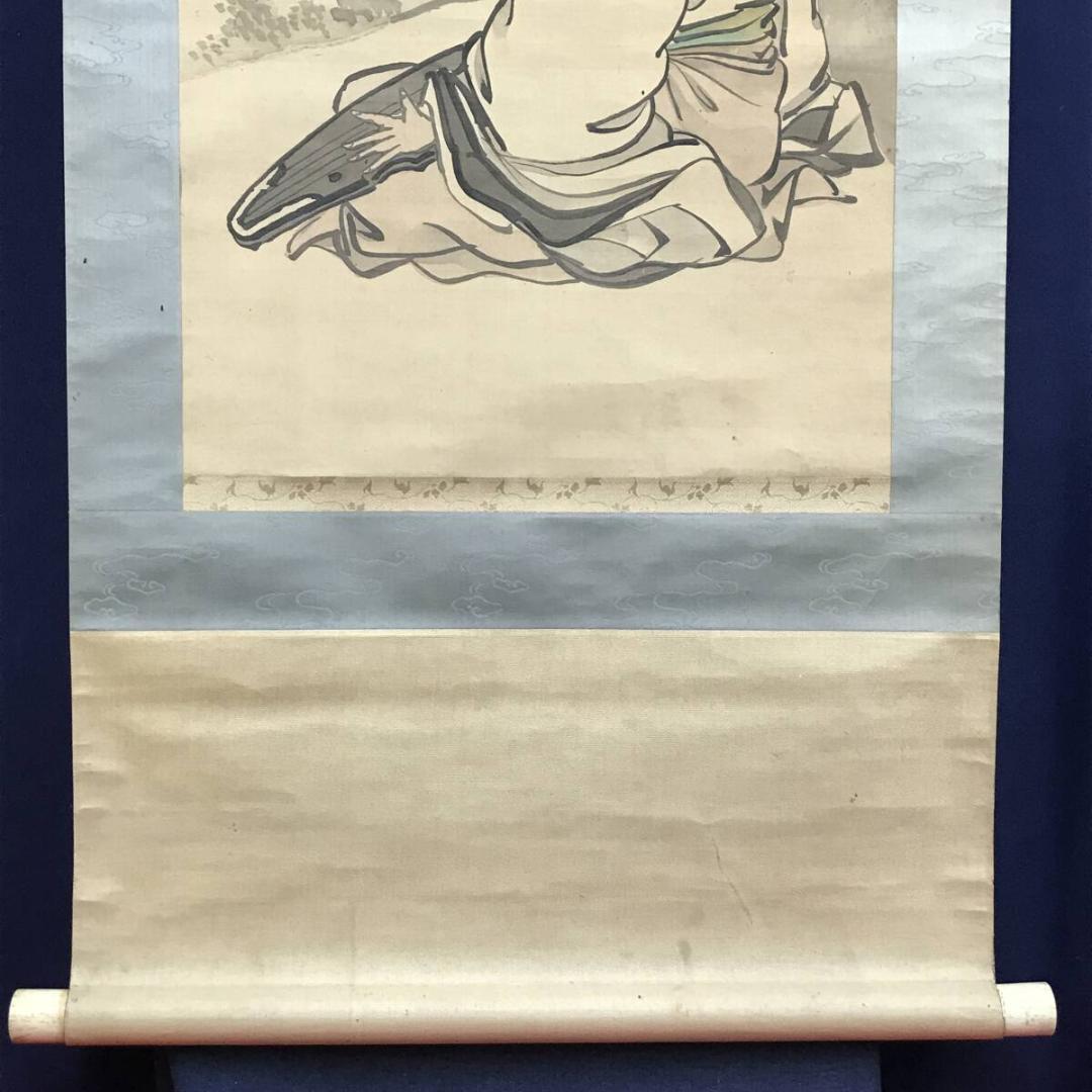 真作/依田竹谷(画)/亀田鵬斎(賛)/山水人物画賛/掛軸/名家伝来/AH-715