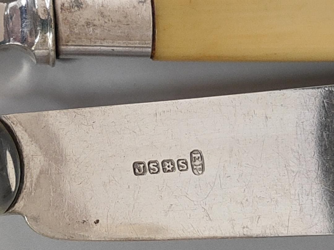 英国製 純銀P フェイクボーンハンドル ナイフ フォーク 12本 (L10)