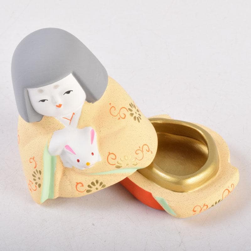 茶道具　京焼　東哉製　色絵　抱兎香合　共箱　V　8461