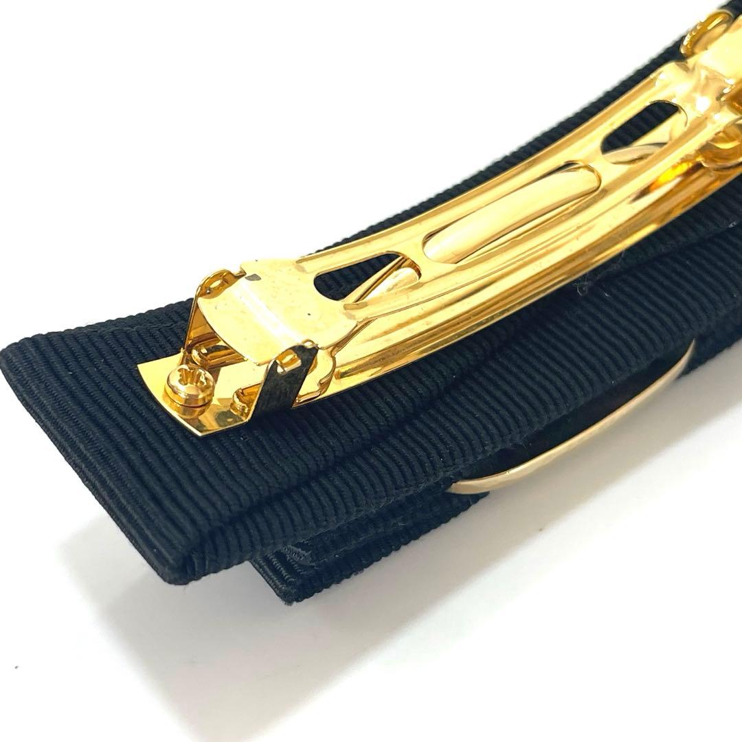 【美品・箱付き】フェラガモ ヴァラリボン バレッタ ブラック ゴールド金具