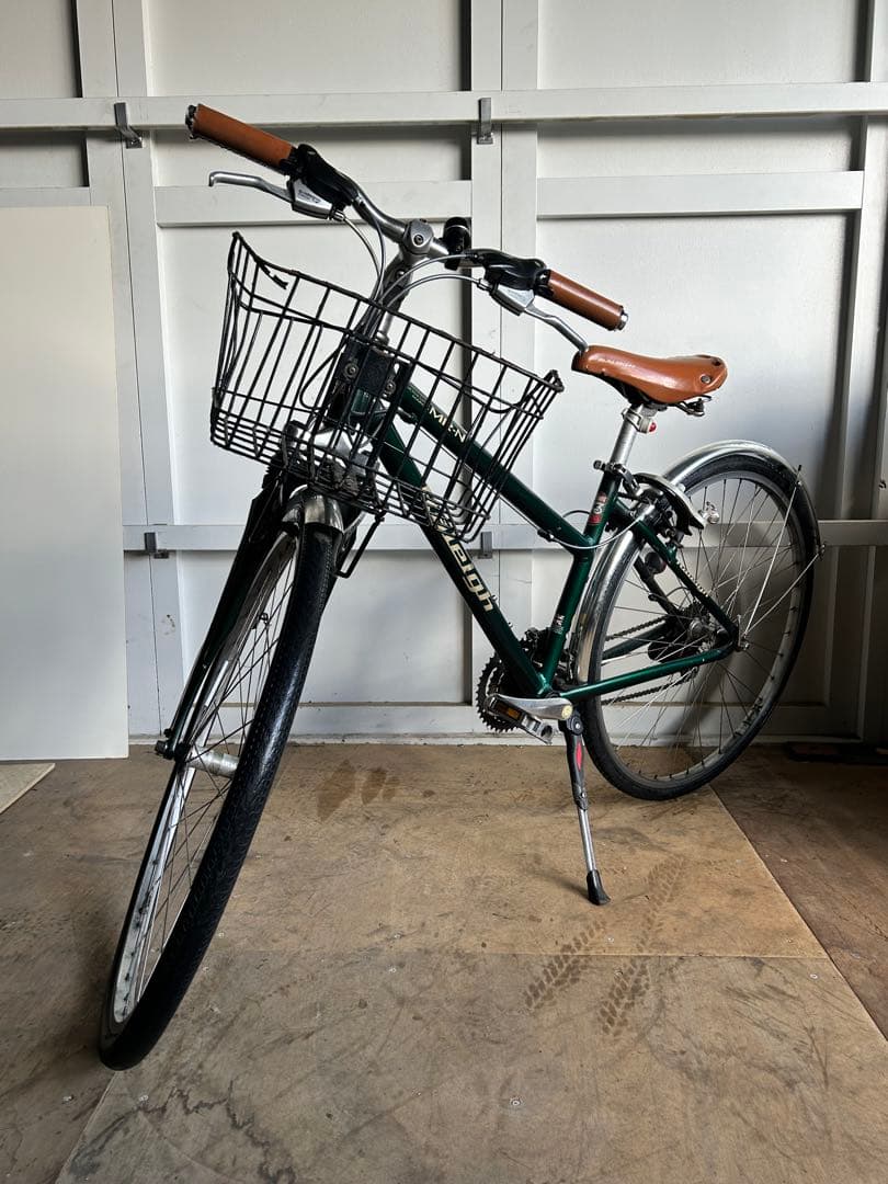 シティサイクル 21段変速 グリーン 前面バスケット付き