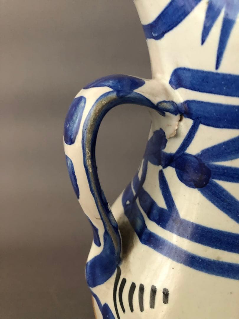 スペイン骨董　陶器　両手付き花瓶、壺　アンティーク