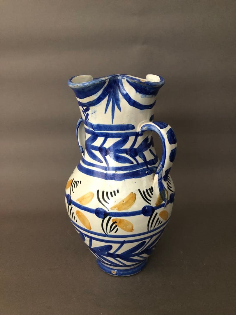 スペイン骨董　陶器　両手付き花瓶、壺　アンティーク