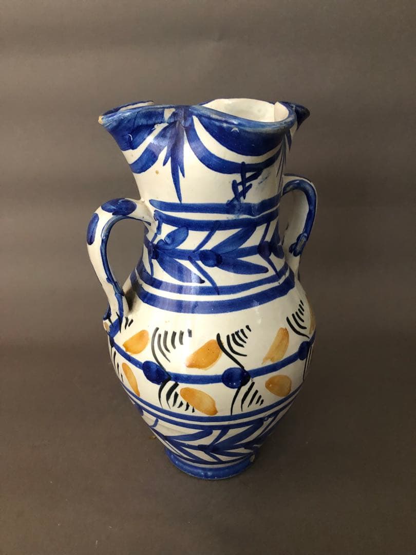 スペイン骨董　陶器　両手付き花瓶、壺　アンティーク