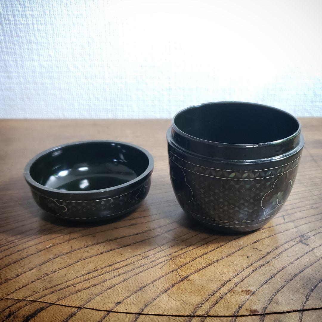 茶道具 棗 漆塗 螺鈿細工 花紋様 高さ7cm　なつめ　中棗