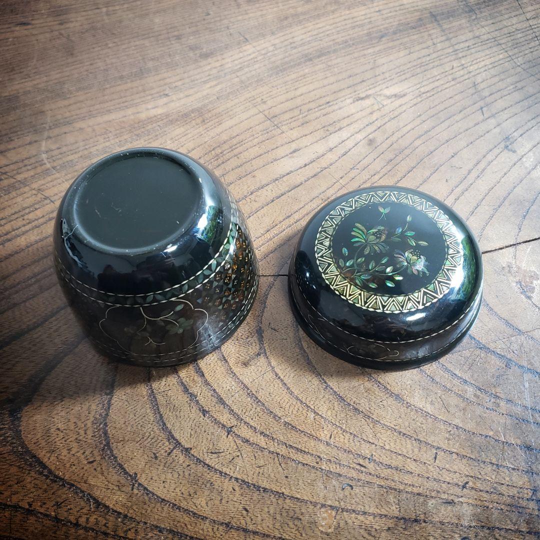 茶道具 棗 漆塗 螺鈿細工 花紋様 高さ7cm　なつめ　中棗