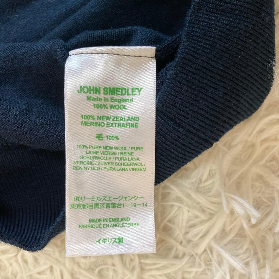 【美品】ジョンスメドレー　タートルネック　ニット　ネイビー　ウール　英国製　L