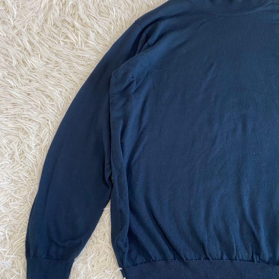 【美品】ジョンスメドレー　タートルネック　ニット　ネイビー　ウール　英国製　L