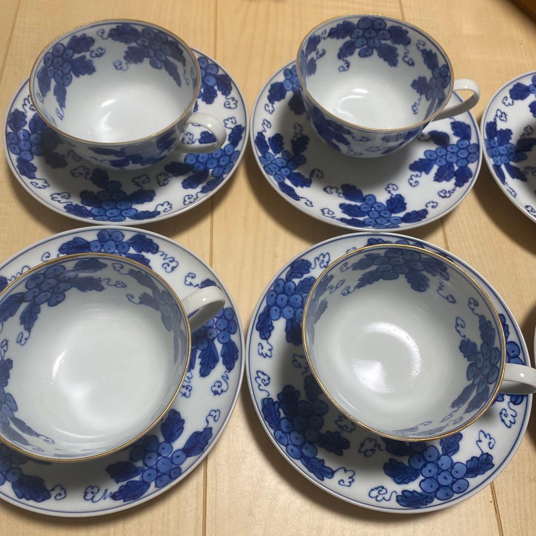 有田焼　源右衛門窯　染付葡萄　カップ・ソーサー6客セット