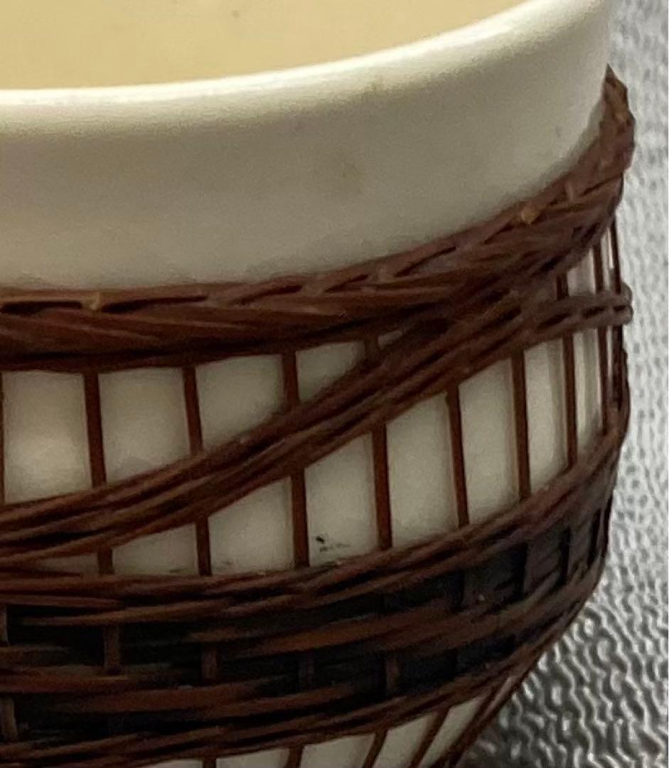 B25s  砥部焼　「淡黄磁竹編飾り付き酒器」銚子　猪口　古砥部　愛山向井　愛媛