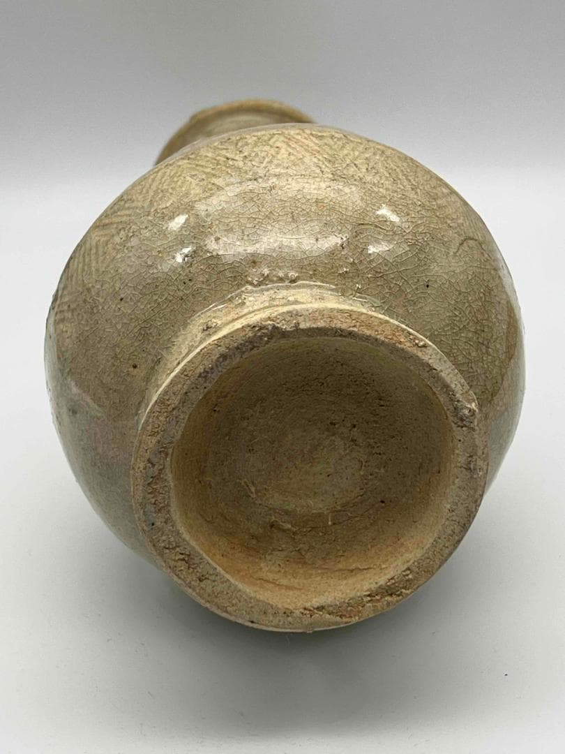 北宋時代　青白磁刻花龍文双耳瓶　景徳鎮　影青　唐物　古賞物(E-27)