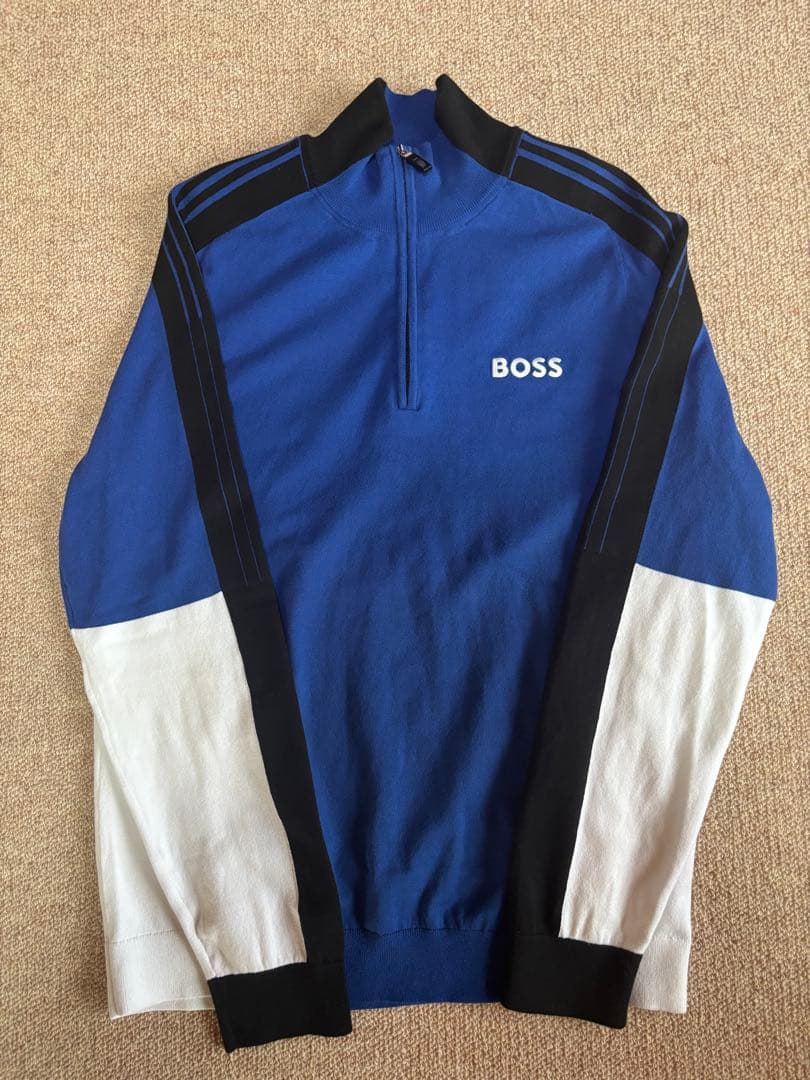 BOSS コットンブレンド セーター カラーブロック＆ロゴ