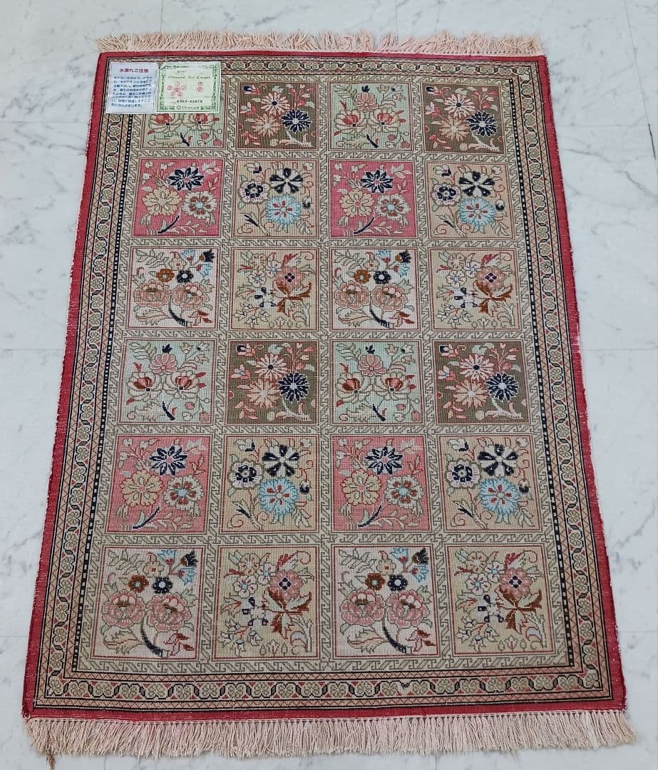 Y2512 ペルシャ絨毯 クム産 シルク 手織72万ノット 78×56㎝