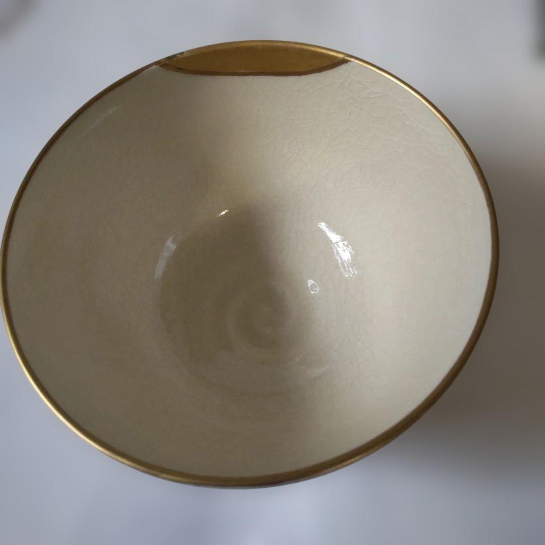 清閑寺窯 杉田祥平 色絵草花丸紋波つなぎ画 茶碗 京焼 共箱 共布 抹茶碗 美品