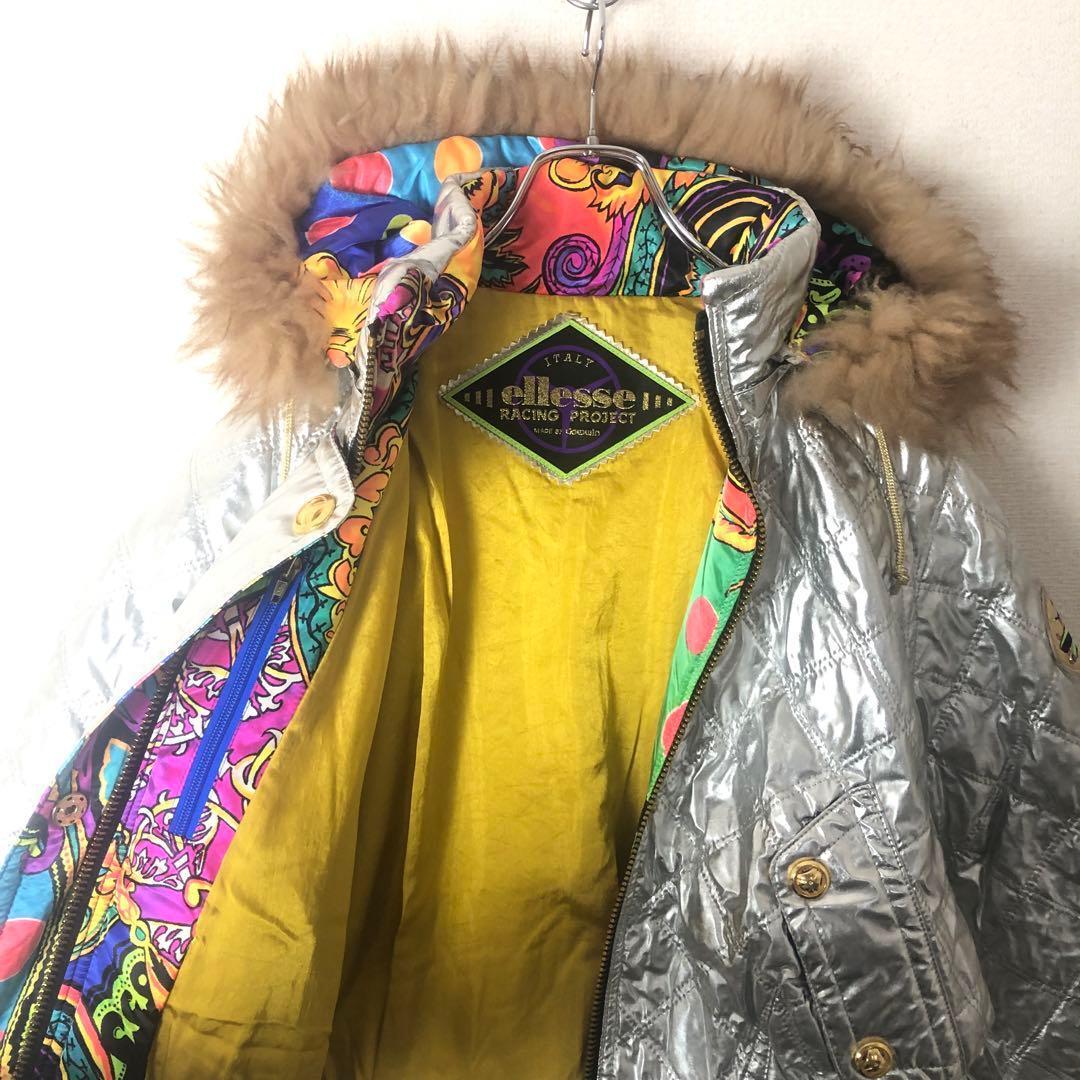 ellesse エレッセ ファー付き ヴィンテージ スキーウェア シルバー M