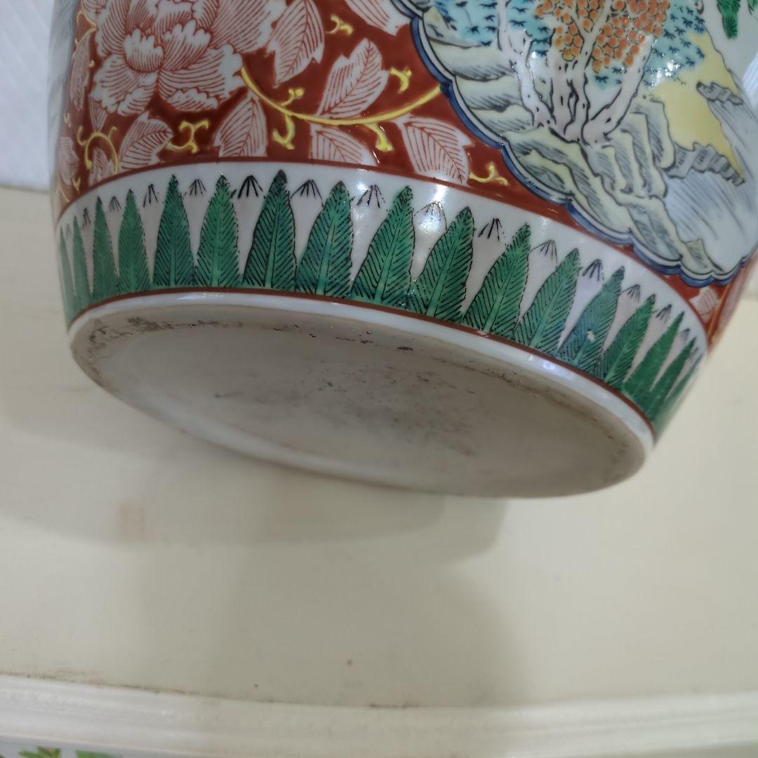 骨董 古伊万里 火鉢 十錦手 色絵 鉢カバー 睡蓮鉢 傘立て 金魚 めだか