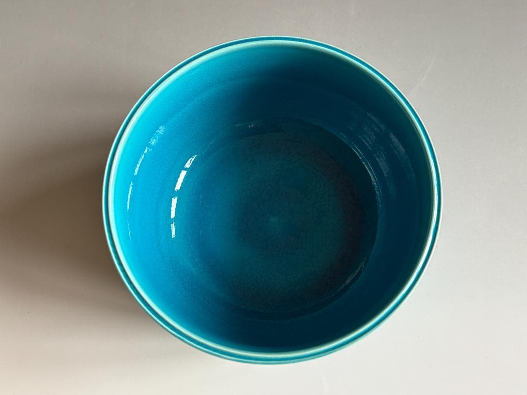 中村翠嵐　浅黄交趾　ツボツボ松葉　建水　茶道具