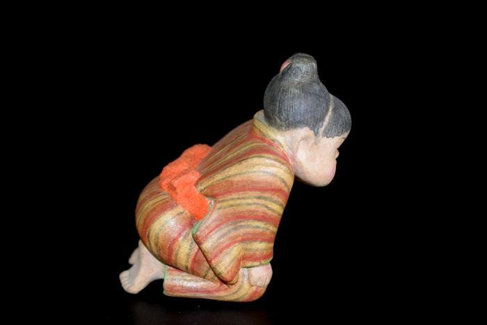 紙塑人形創始者　鶴巻 三郎　作『にらめっこ』日本人形　共箱　真作保証