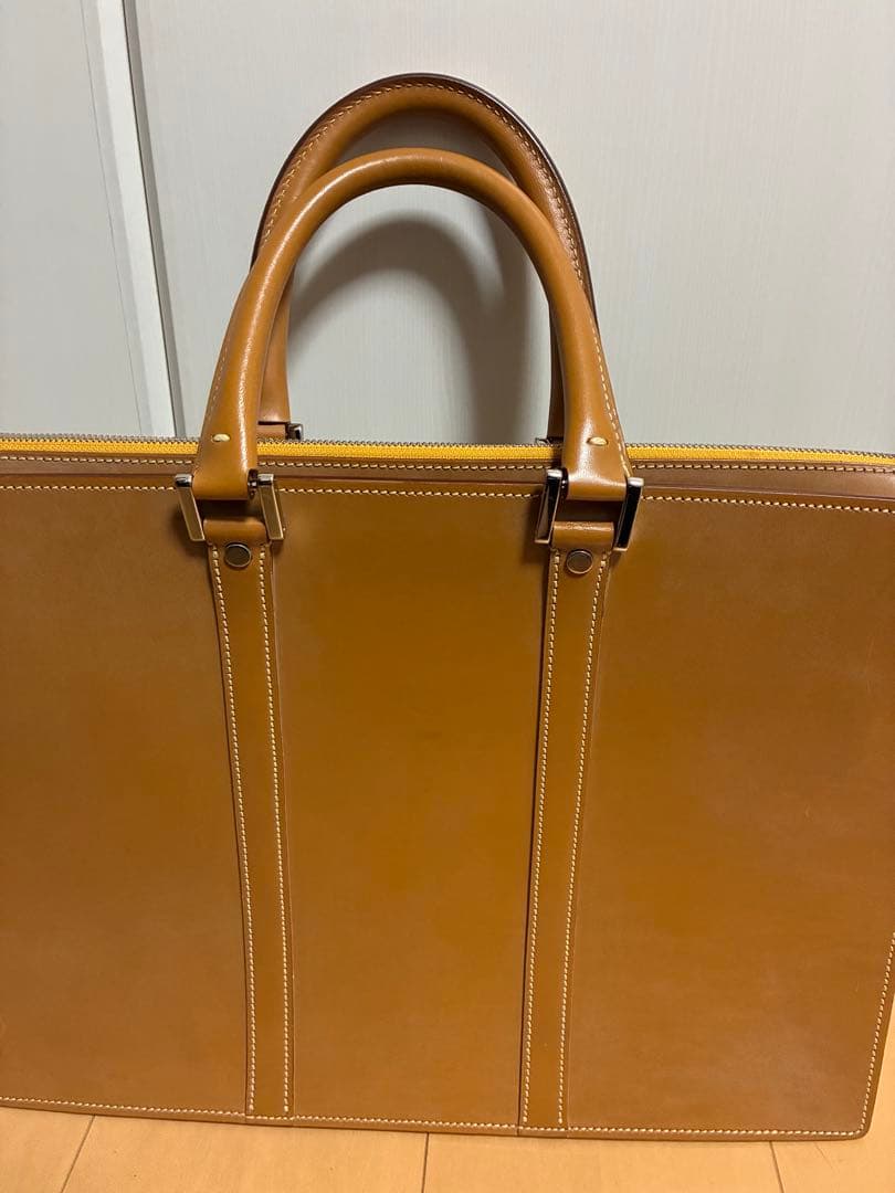 美品　万双　天ファスナー　キャメル　ビジネスバッグ