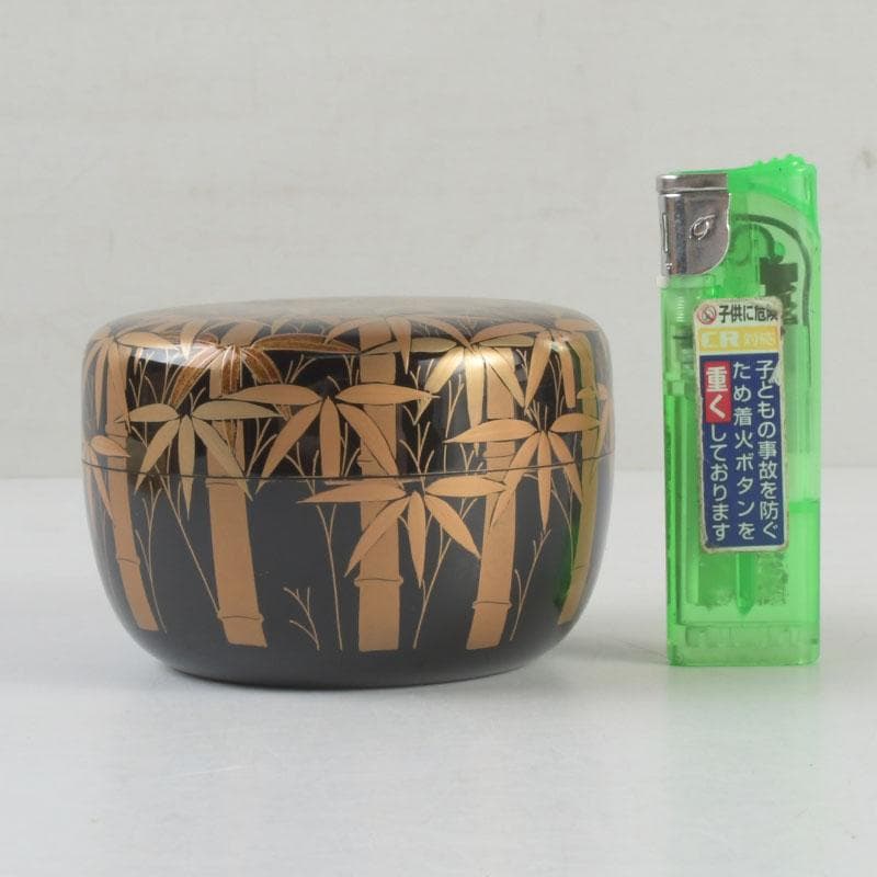 茶道具　瑞雲造　漆塗　総竹林蒔絵　平棗　共布共箱　V　9465