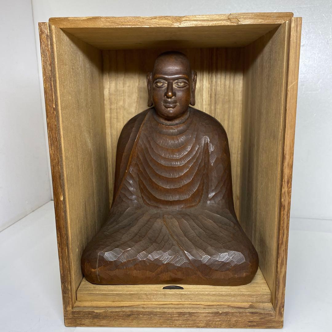 山﨑朝雲 木彫 達摩 置物 共箱 高さ28cm 東キ7-0917☆2F