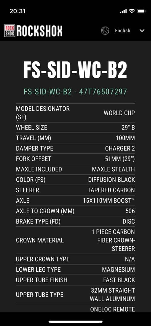 ROCKSHOX SID WORLD CUPサスペンションフォーク