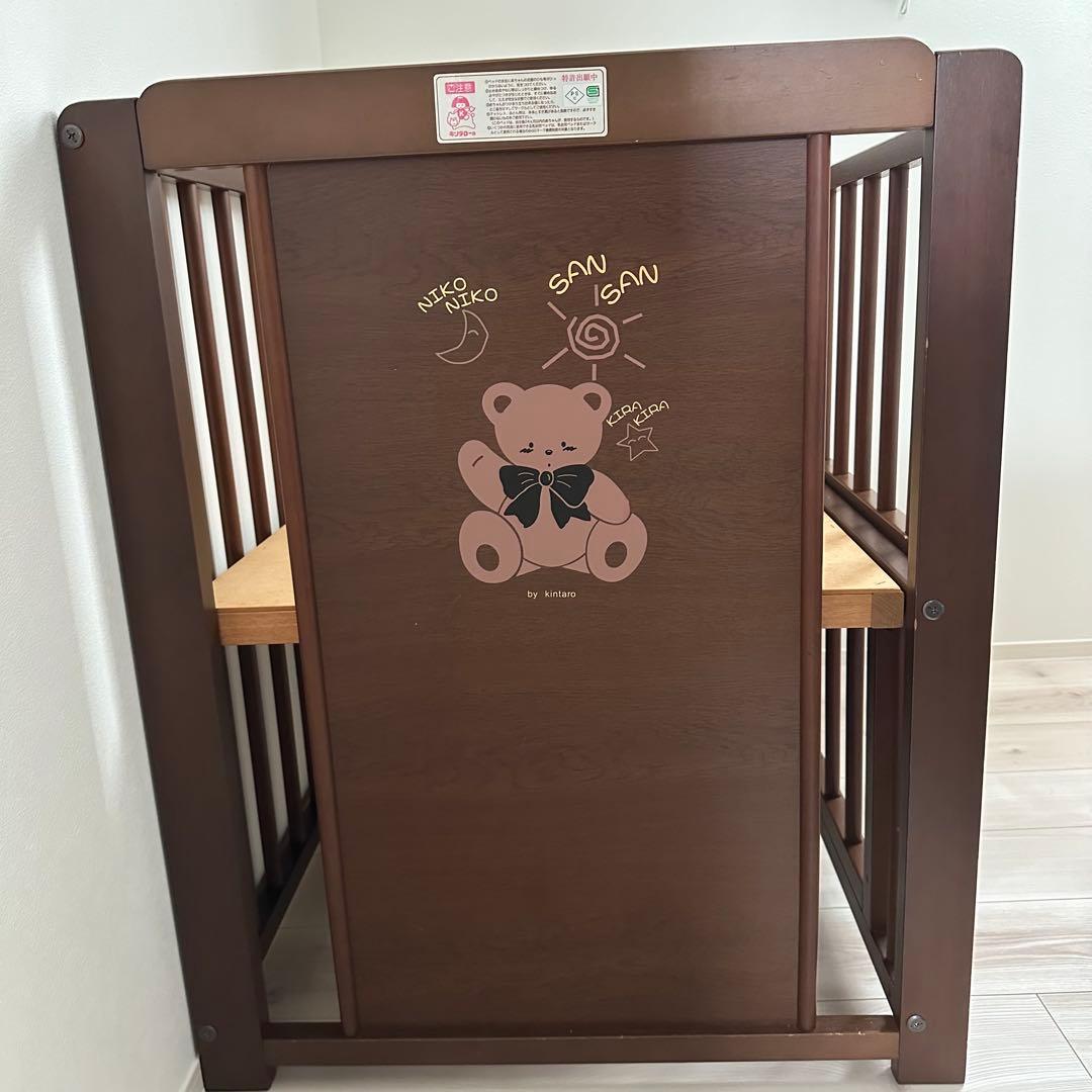 木製ベビーベッド クマのイラスト付き　キンタロー