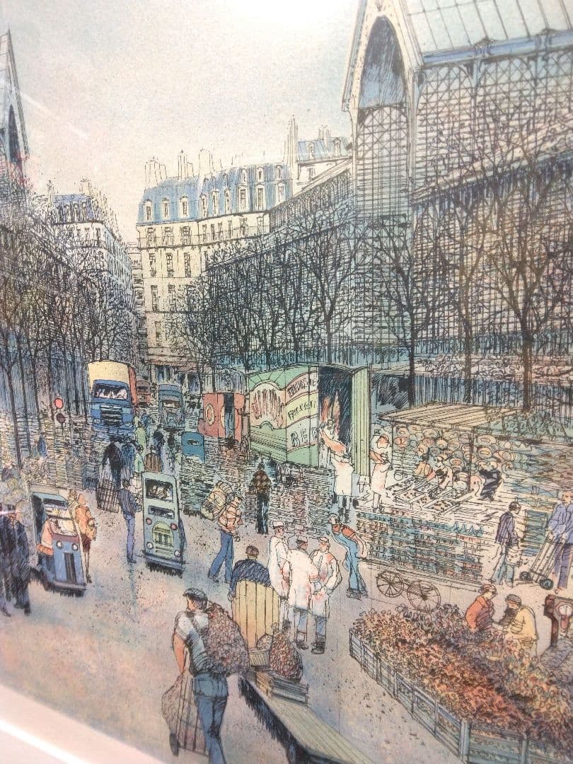 リトグラフ　ロルフ・ラフルスキー　「レ・アレ市場」　フランス　直筆サイン　限定