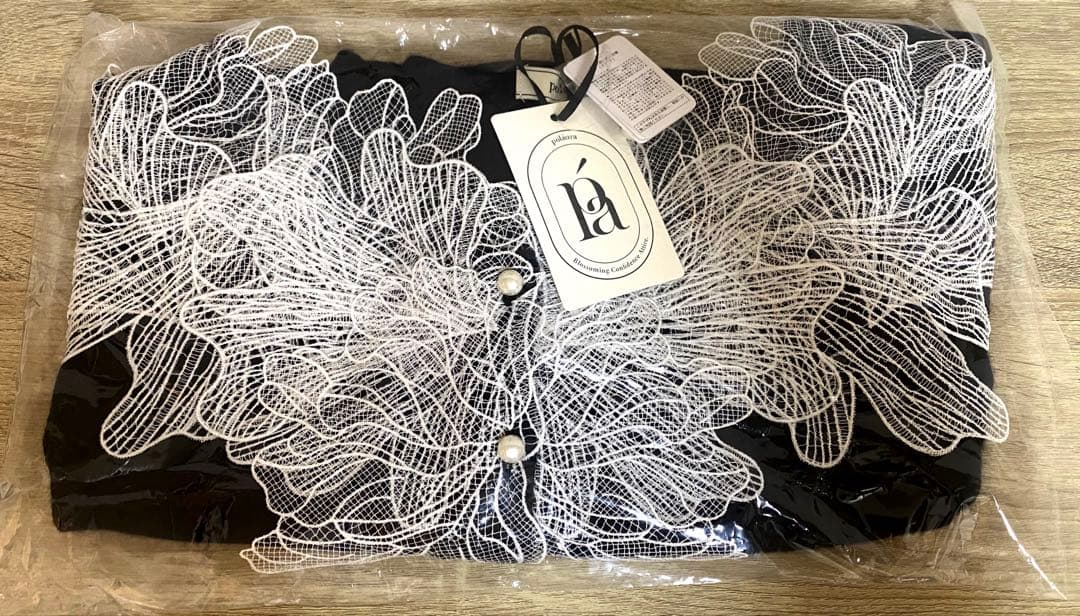 poláura polaura ポローラ レースフリルカーディガン black