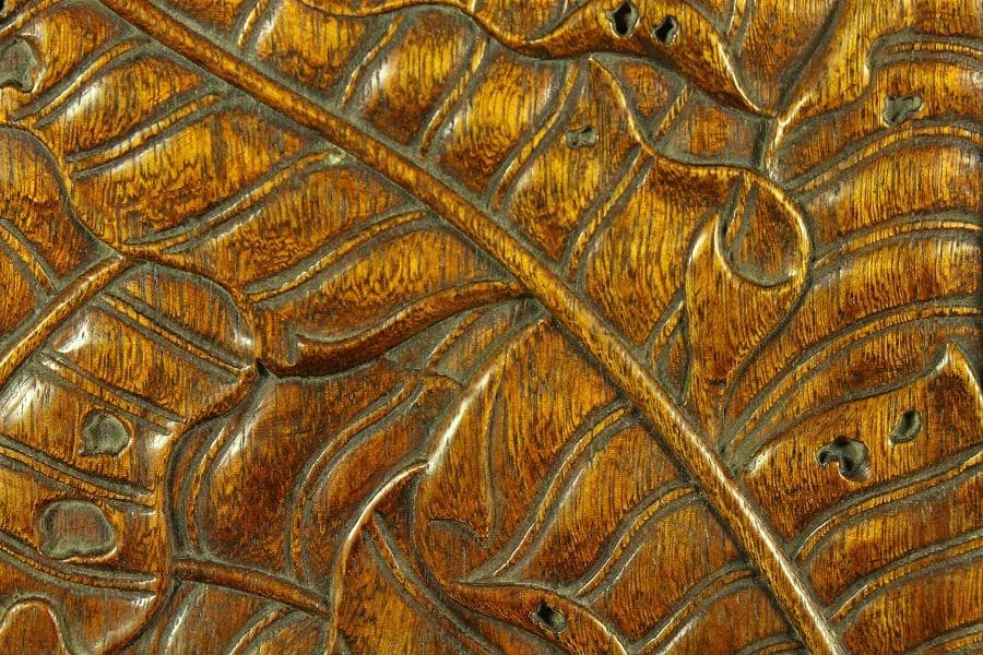 唐木 刻芭蕉 四方箱 旧家蔵出(K-A746)