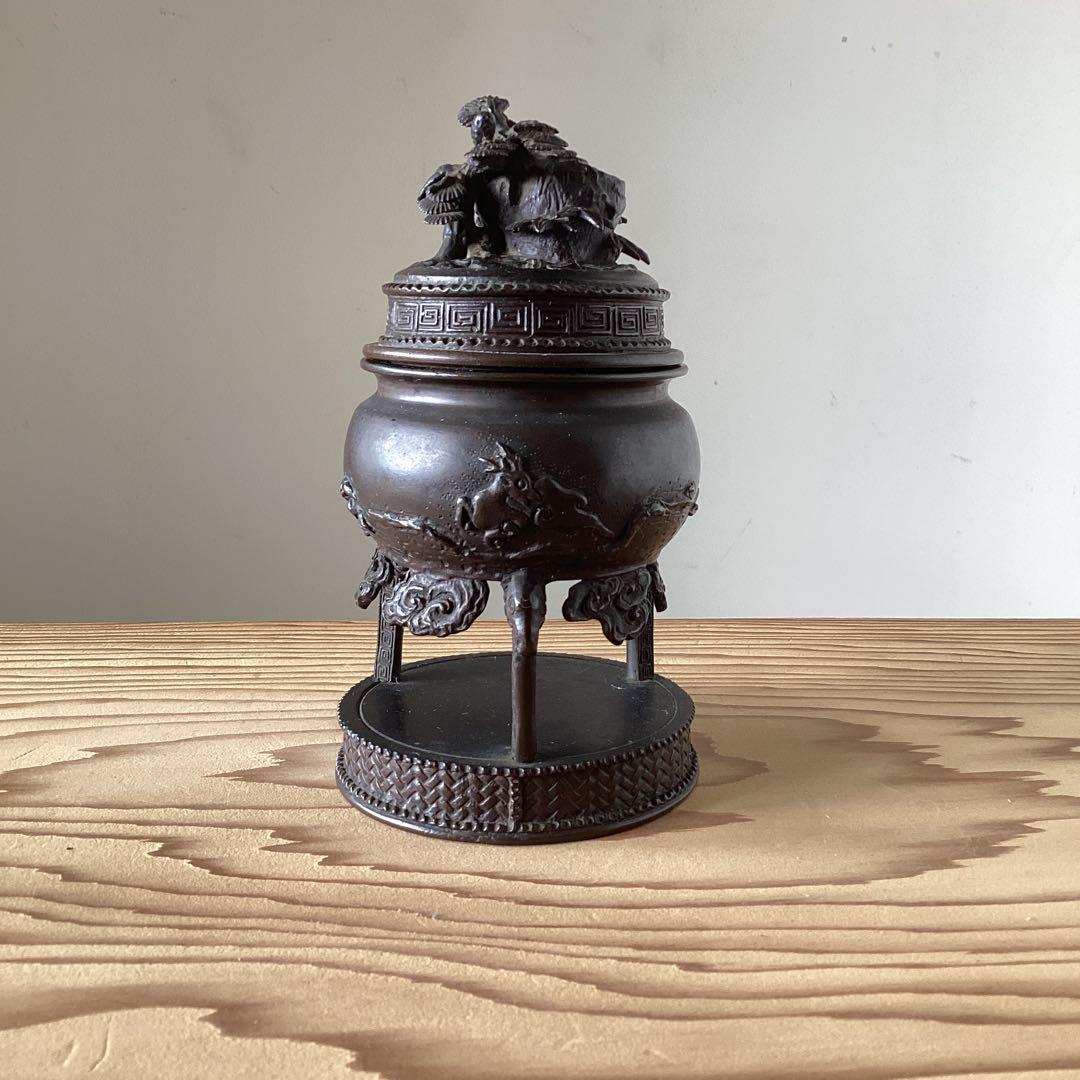 三足銅香炉　香炉　銅製　台付　仏具　茶道具