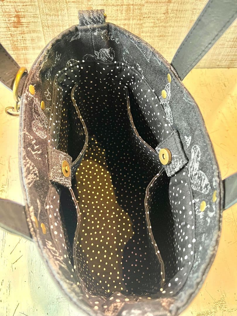 ロラライハリス♡ブラック英字デニム生地♡刺繍の楕円底バッグ♡長財布セット♡