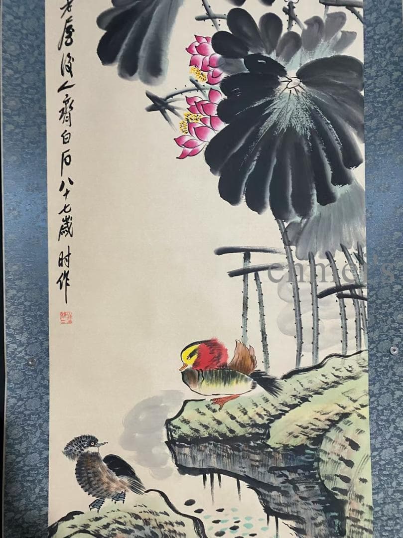 中国古美術 近代 齊白石款 花鳥画 水墨画 掛け軸 宣紙 唐物 書画 肉筆 古玩