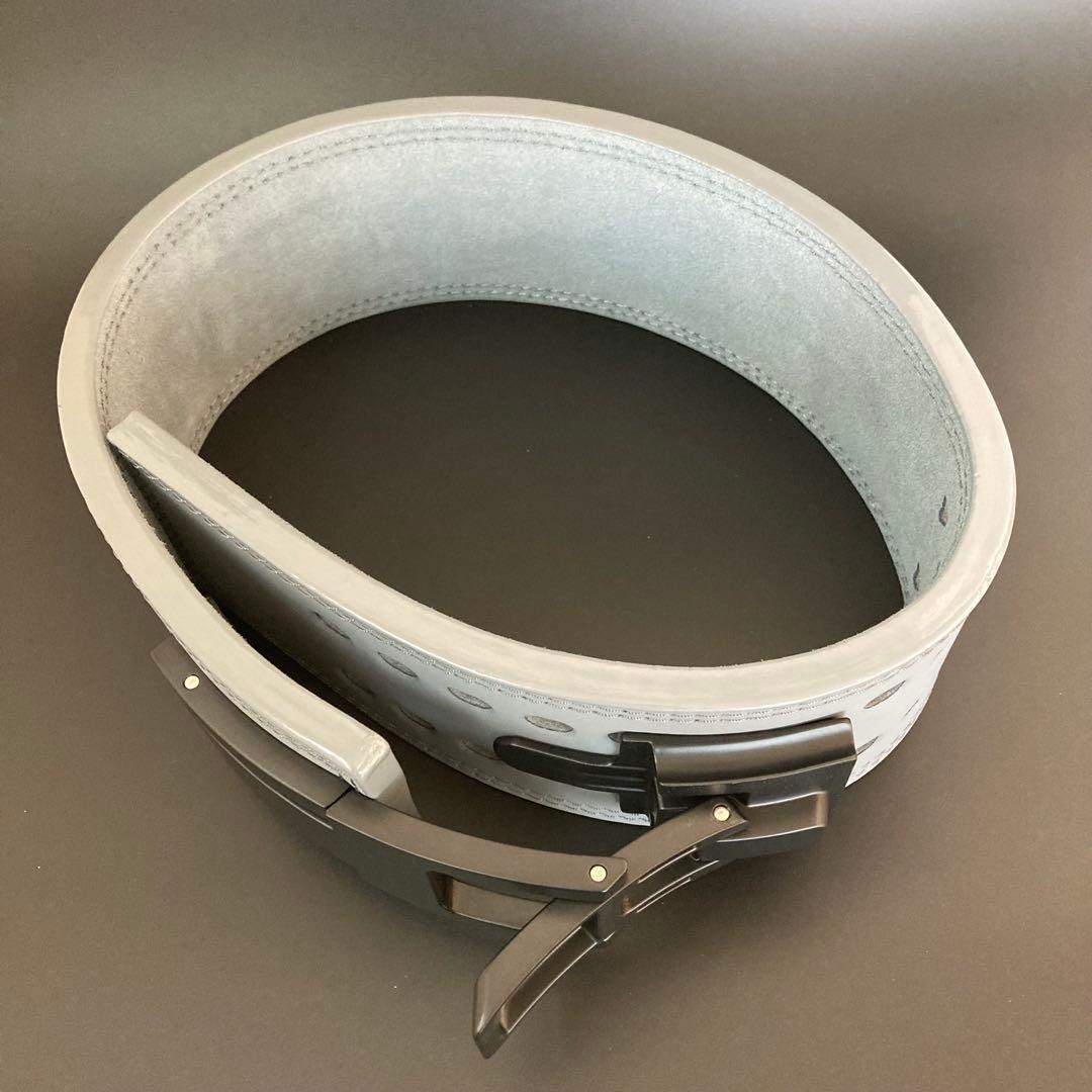 訳あり パワーベルト レバーアクション 本革 グレー×マット黒 ワンタッチ可変式