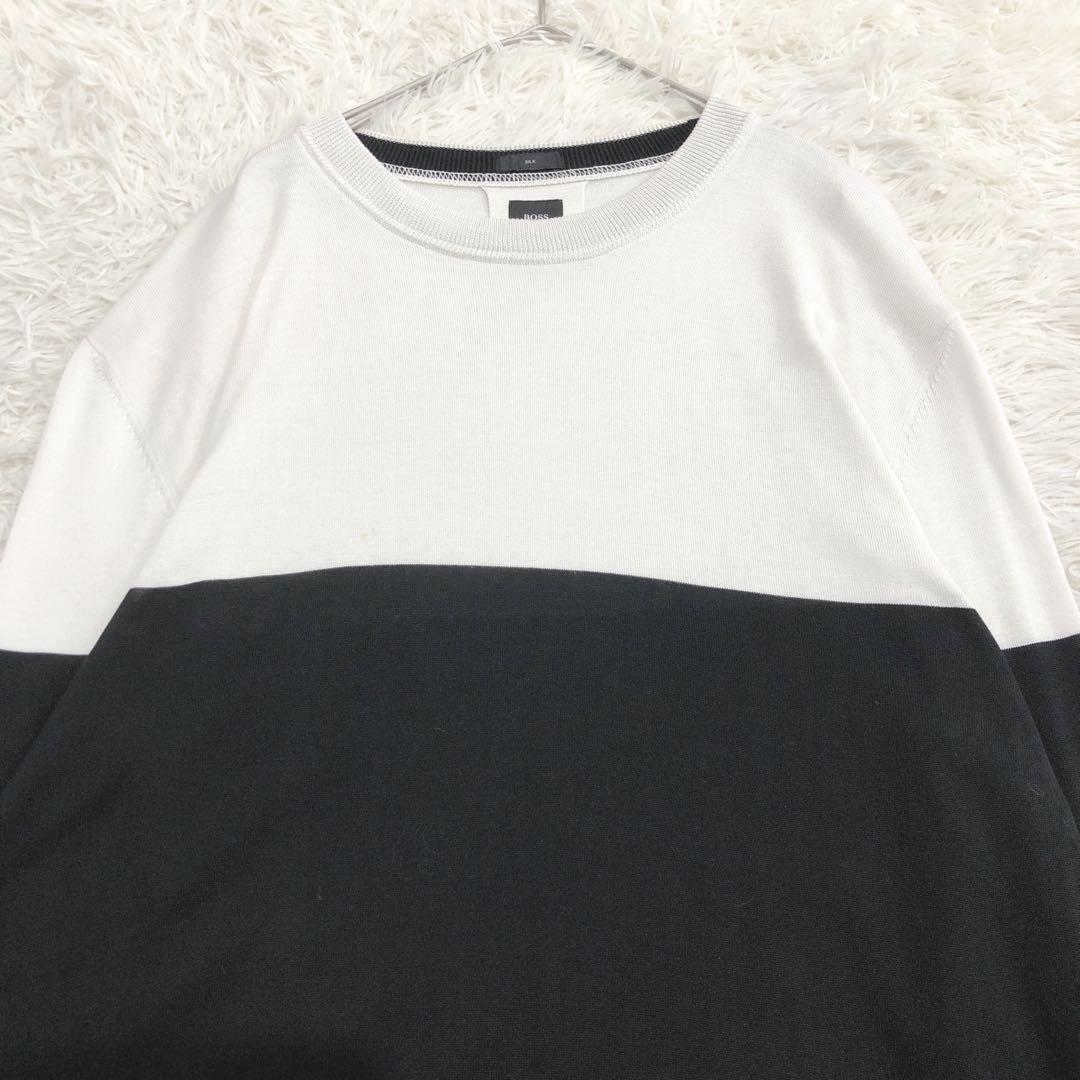 【最高級シルク100%】ヒューゴボス テーラード ニット セーター バイカラーL