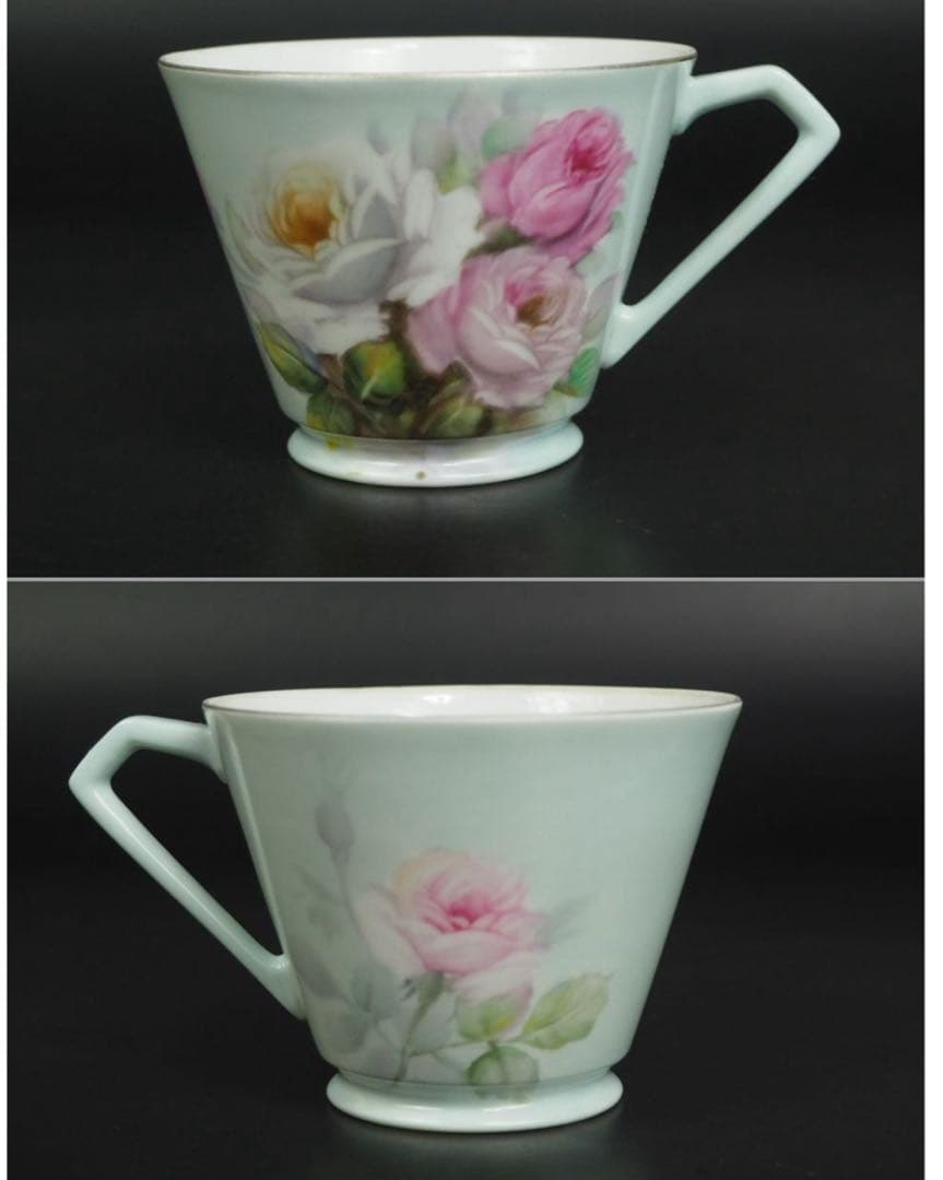 送料無料1912年 『オールドノリタケ』製 手描き薔薇文カップ＆ソーサー5客