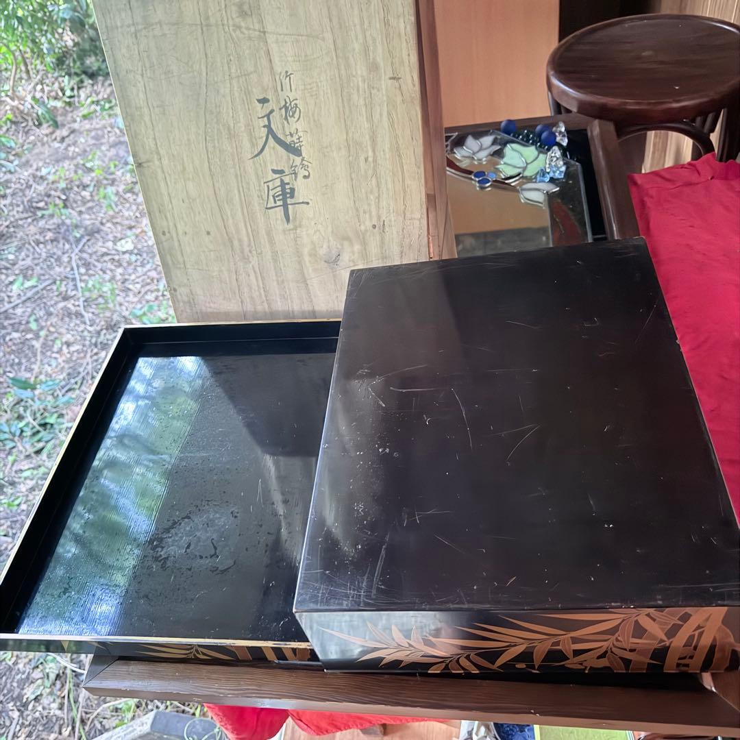 超限定1月21日20時迄‼️JAPAN蒔絵天然木本漆 竹梅蒔絵文箱料紙箱桐箱　1客