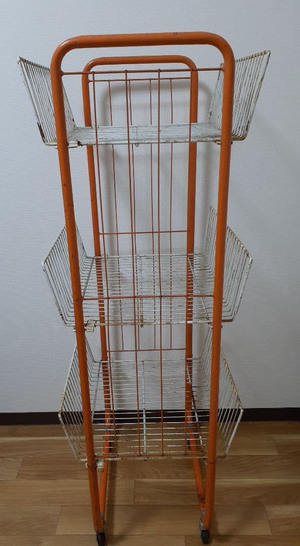 昭和レトロ キャスター付き 陳列棚 オレンジ