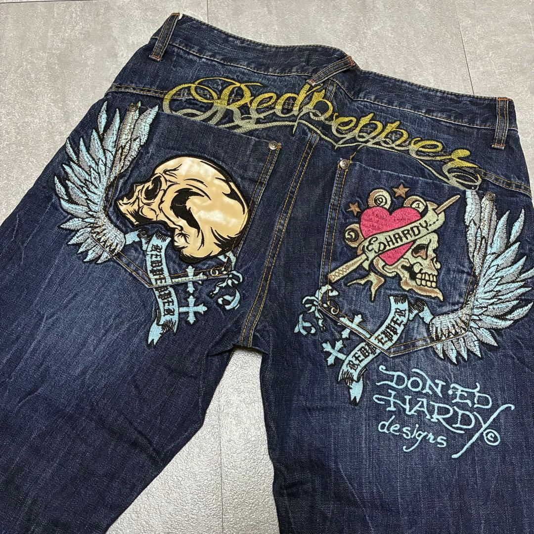 【極美品】RED PEPPER ed hardy デニム 鬼ヒゲ 濃紺 32