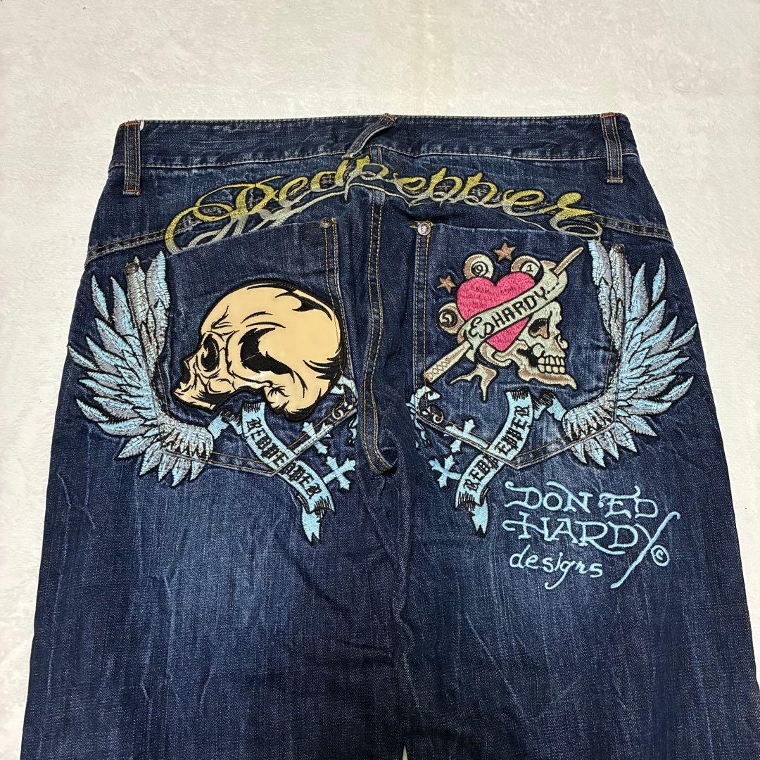 【極美品】RED PEPPER ed hardy デニム 鬼ヒゲ 濃紺 32
