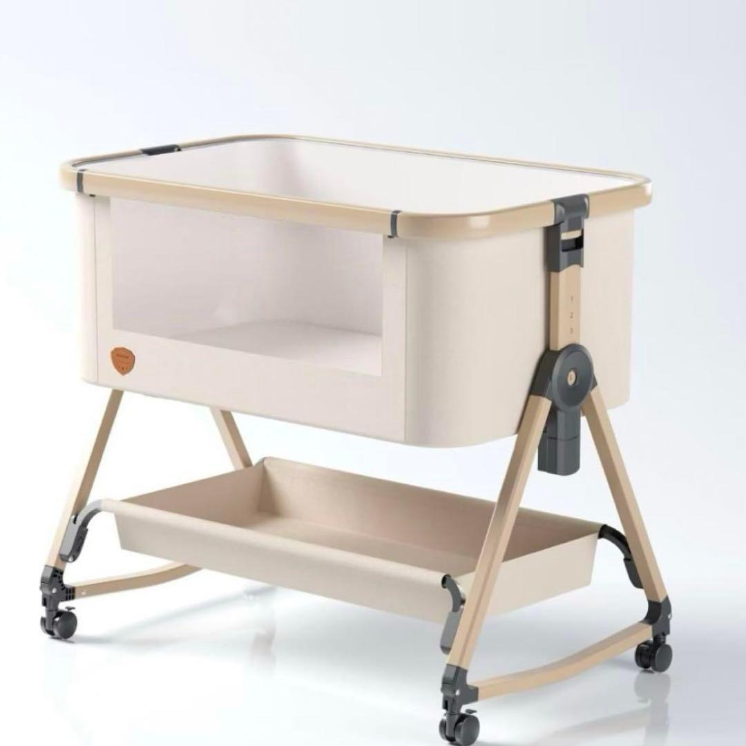 HZDMJ 2023 ベビーベッド ベージュ 6段階高さ調整 移動可能キャスター