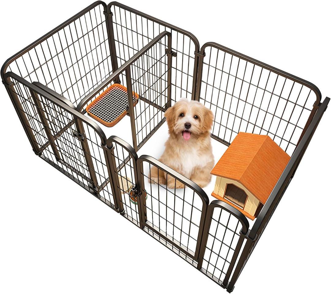 ペットサークル 犬 ケージ ペットフェンス (高さ60cm-7枚-ブラック)