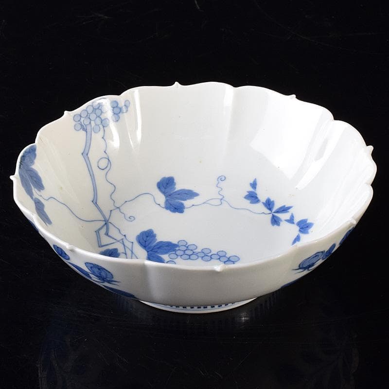 かず　鍋島焼　藍鍋島　葡萄文　五寸皿　時代箱付　V　R8114