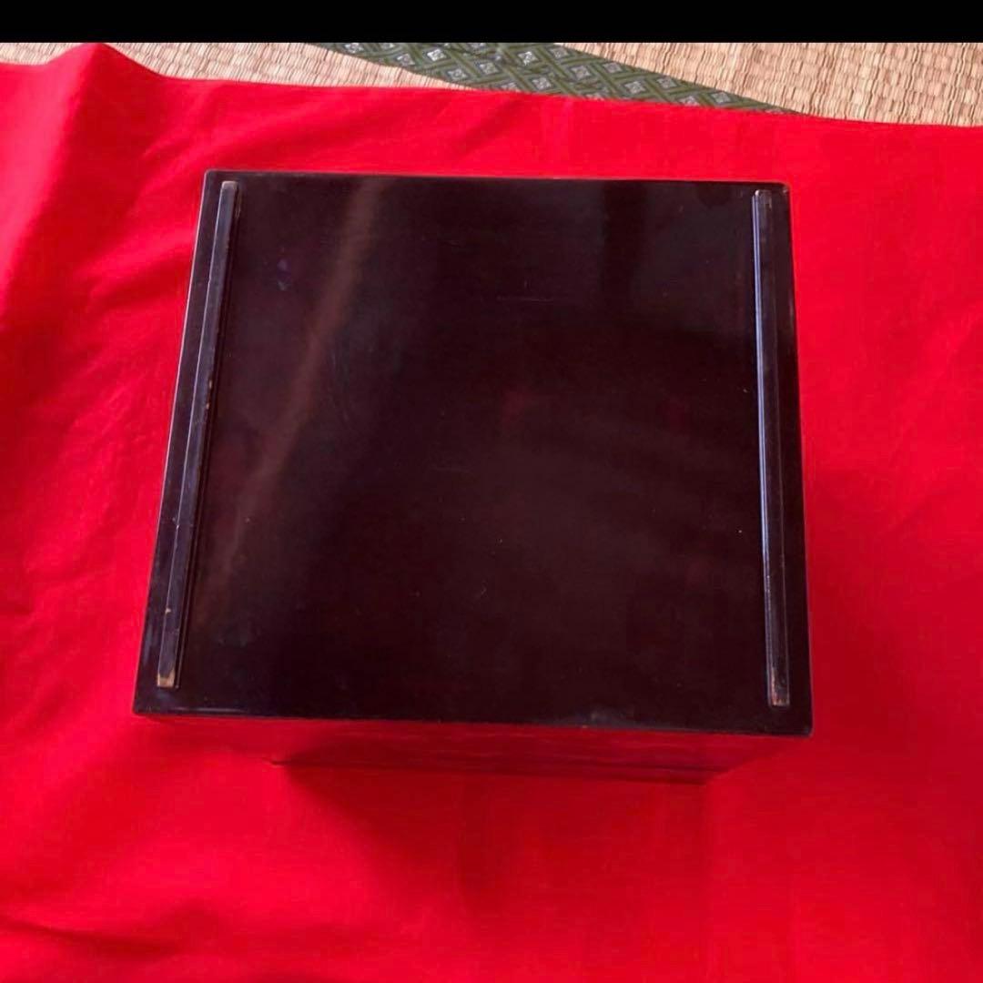 漆器 重箱 金色の鶴と波模様　輪島塗