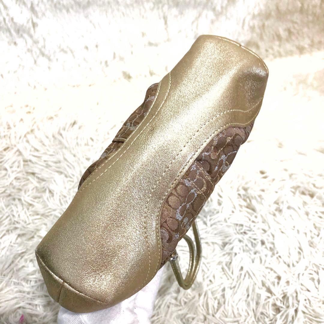 コーチ レザー ミニ ハンドバッグ シグネチャー キャンバス ガマ口